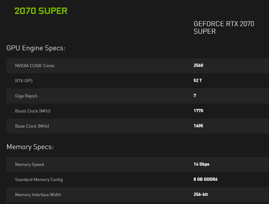 Nvidia RTX 2070 specs