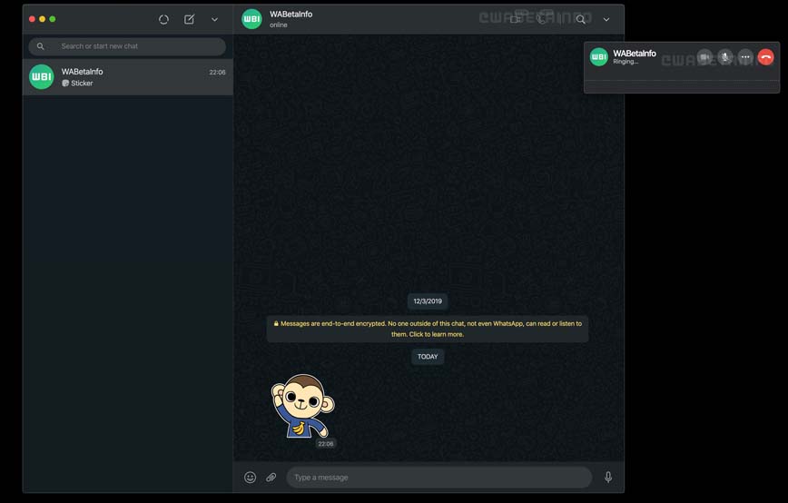 Making a call in WhatsApp Desktop