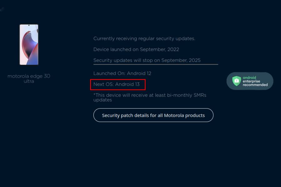 Motorola Edge 30 Ultra Android 13 update