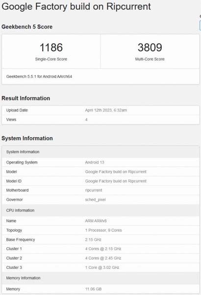 Alleged Google Tensor G3 Benchmark Scores