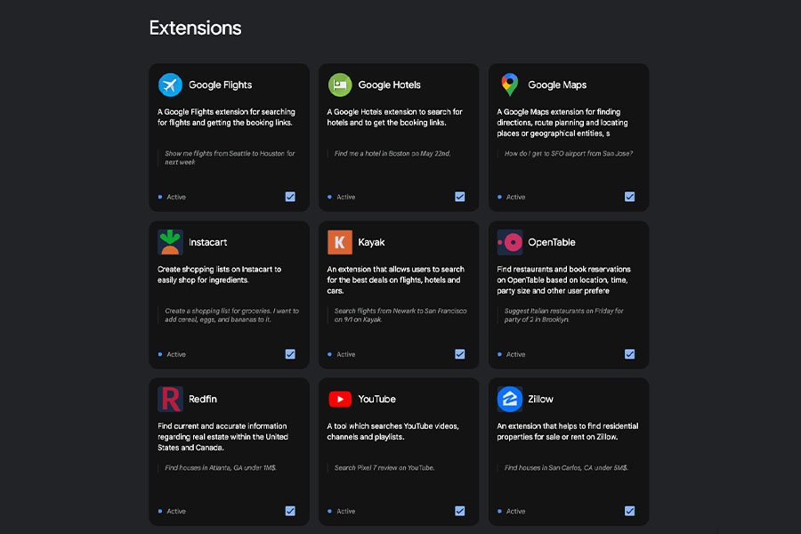 Google Bard Extensions Preview