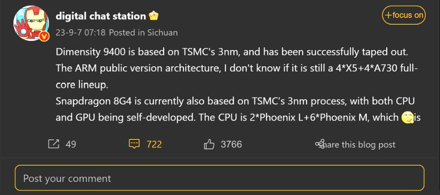 MediaTek's 3nm chip probably the Dimensity 9400