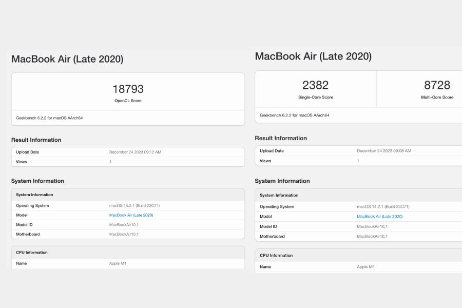 MacBook Air M1 Geekbench Score